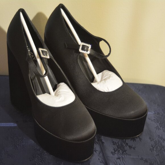 👠✨ Lisa Vicky VAULT-V Black Satin Platform Mary Jane Heels – Size 10M NIB ✨👠 - Picture 1 of 8